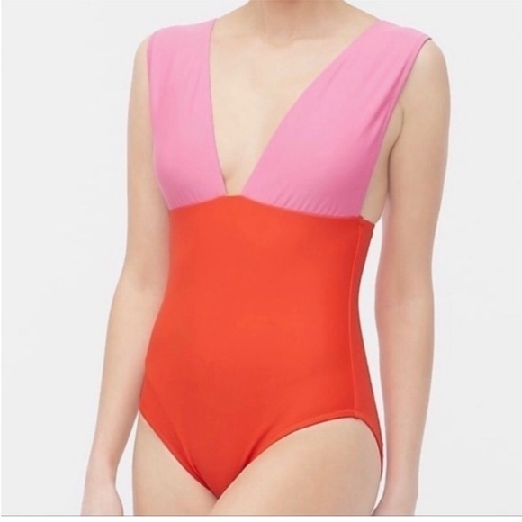 JCREW FACTORY plunge v-neck two toned one piece swimsuit - Picture 8 of 9